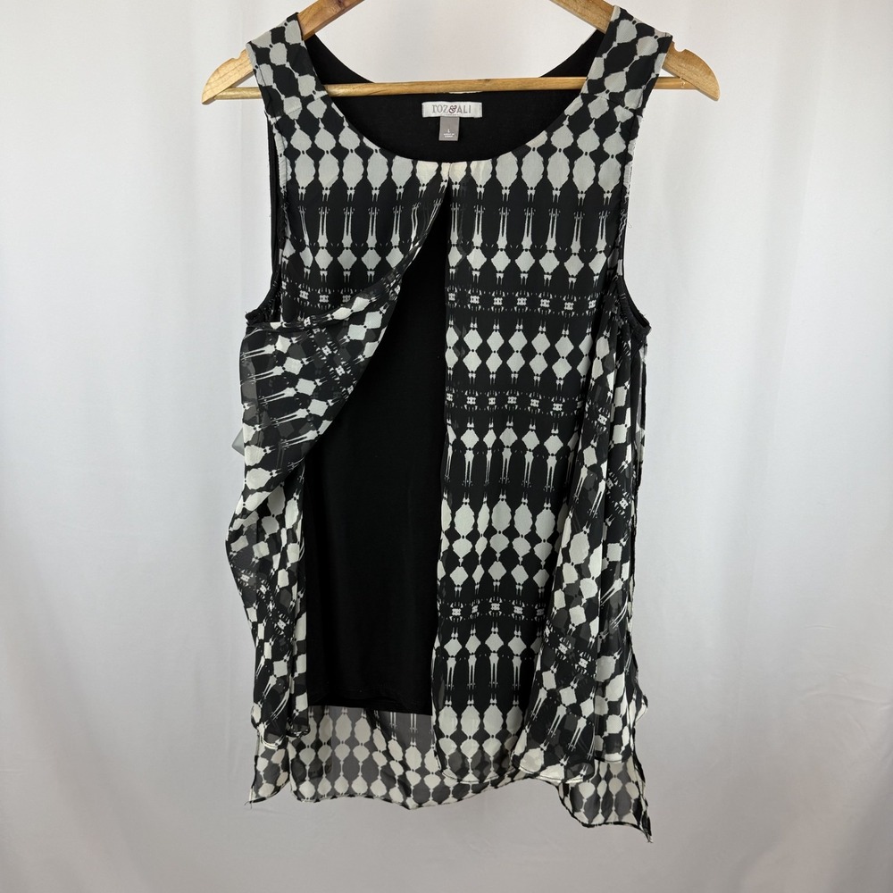 Roz & Ali Womens Large Blouse Black White Sleeveless High Back - Picture 3 of 7